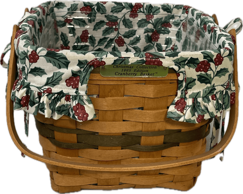 Longaberger Christmas Collection 1995 Edition Cranberry Basket with Liner and Protector