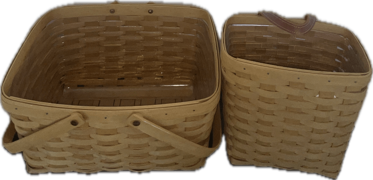 Longaberger 2003 Tall Key Basket and 2004 Medium Market Basket with Protectors