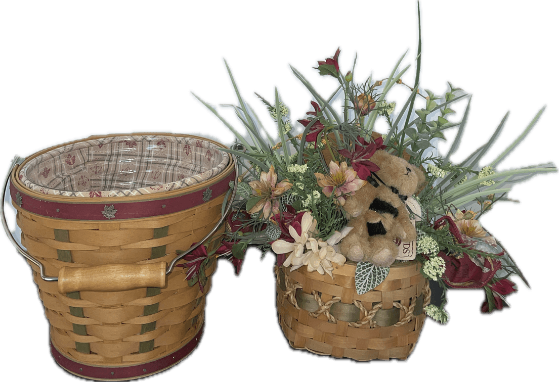Longaberger 2003 Heritage Days Basket and a Basket with Boyds Bear and Artificial Flowers 