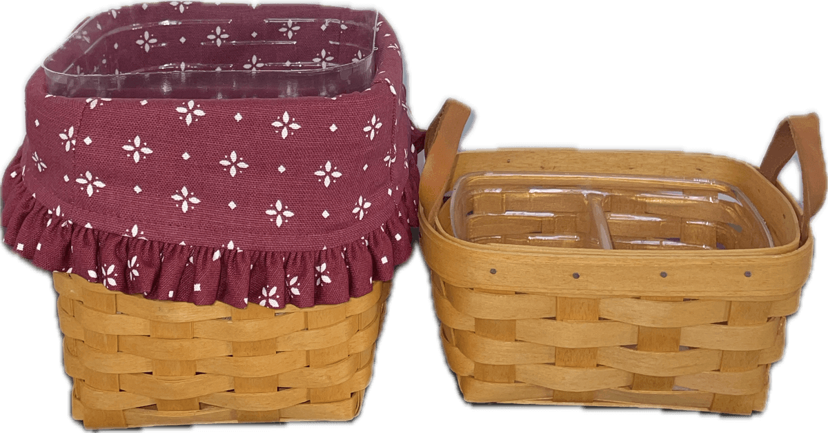 Longaberger 2002 Tea Basket with Protector and 2002 Tissue Basket with Liner and Protector