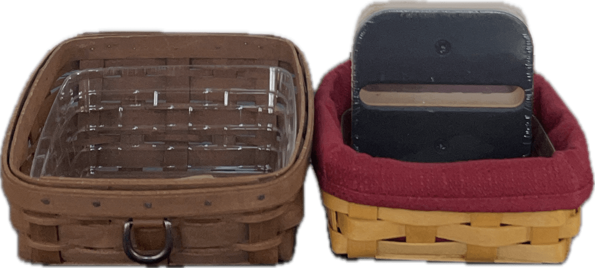 Longaberger 2001 Stuck on You Basket with Liner, Protector and Lid and 2008 Sort and Store Business Card Basket with Protector