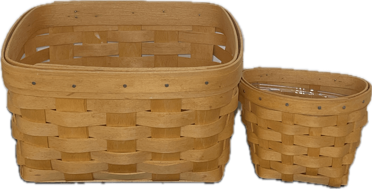 Longaberger 1999 Oregano Booking Basket With Protector and 2001 Recipe Basket