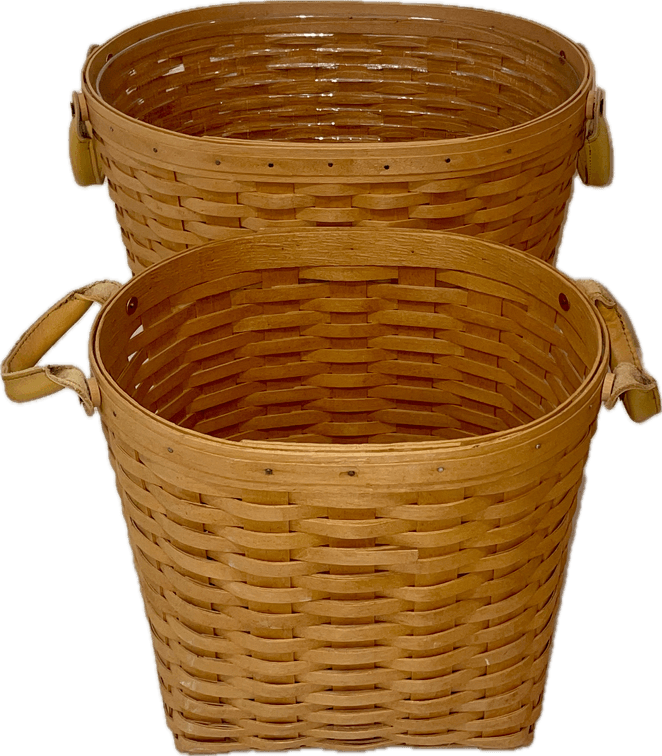 Longaberger 1999 Oval Waste Basket and 2000 Oval Medium Waste Basket with Protector