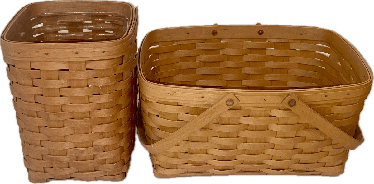 Longaberger 1995 Mini Waste Basket with Protector and 1997 Medium Market Basket