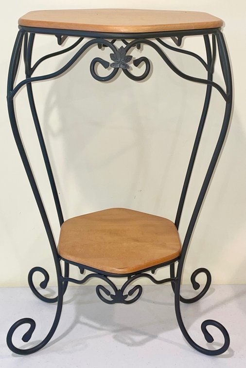 Longaberger Wrought Iron Generations Plant Stand With 2 Wood Shelves