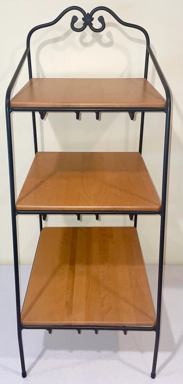 Longaberger Wrought Iron 3 Tier Bin Basket Stand with 3 Woodcraft Shelves