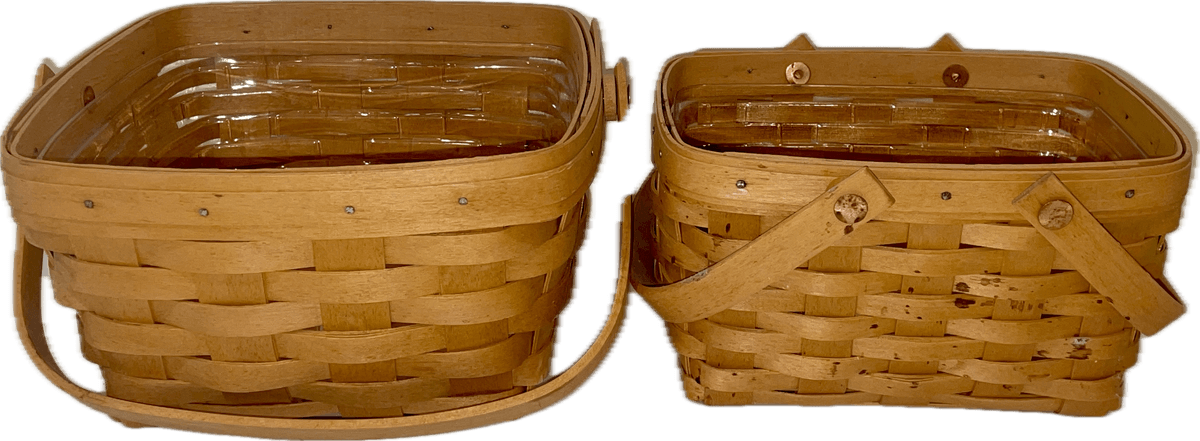 Longaberger 1998 Large Berry Basket with Protector and 2001 Little Market Basket with Protector