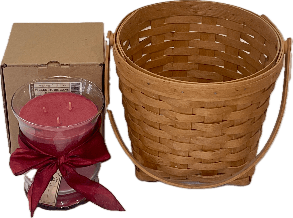 Longaberger 1995 Measuring Basket and Filled Hurricane Candle