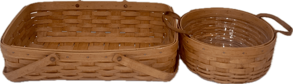 Longaberger 1995 Gathering Basket and 1995 Button Basket with Protector