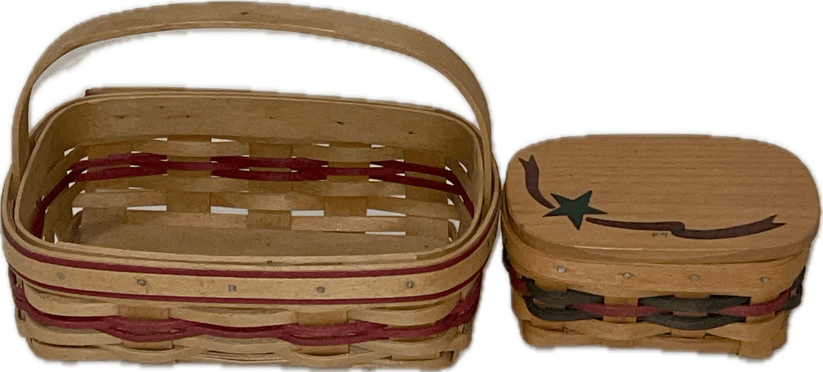 Longaberger 1994 Business Card Basket with Protector and 2003 Red Accent Basket