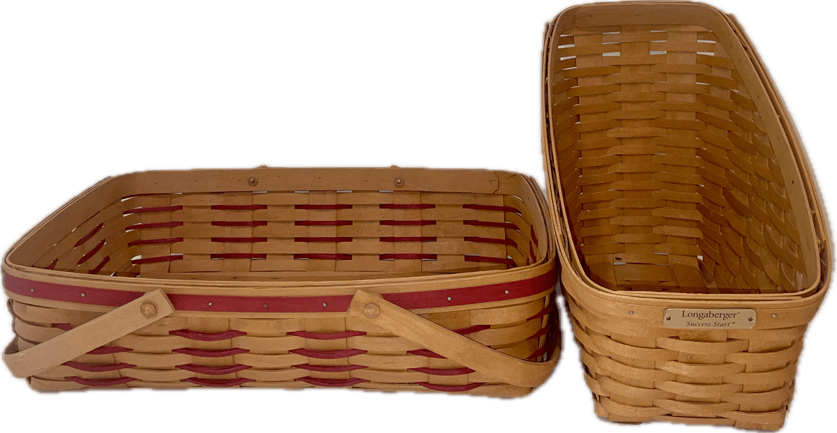 Longaberger 1997 Sweetheart Red Accent Weaving Gathering Basket and 2000 Book Keeper Basket