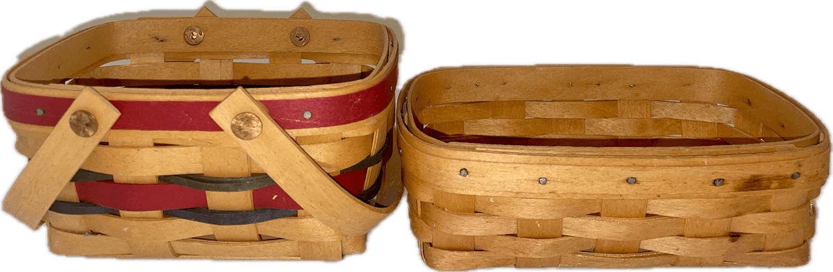 Longaberger 1998 and 2002 Baskets, One with Red and Green Weave