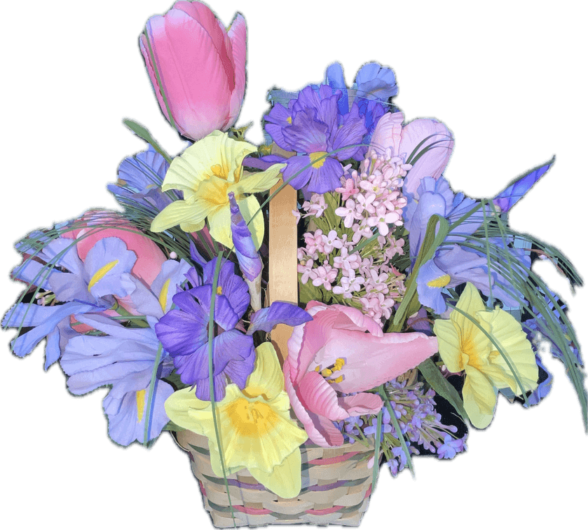 Longaberger 1995 Whitewashed Easter Basket with Silk Flower Arrangement
