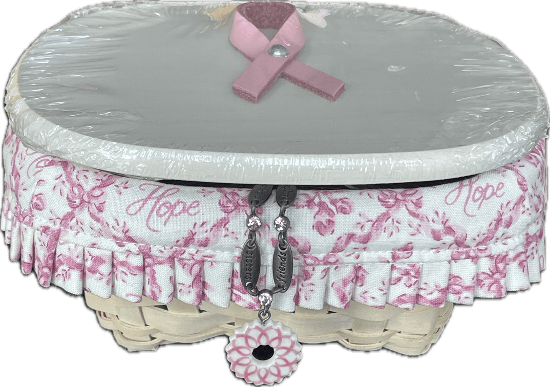 Longaberger 2008 Whitewashed Horizon of Hope Basket with Lid, Liner, Protector and Tie-on