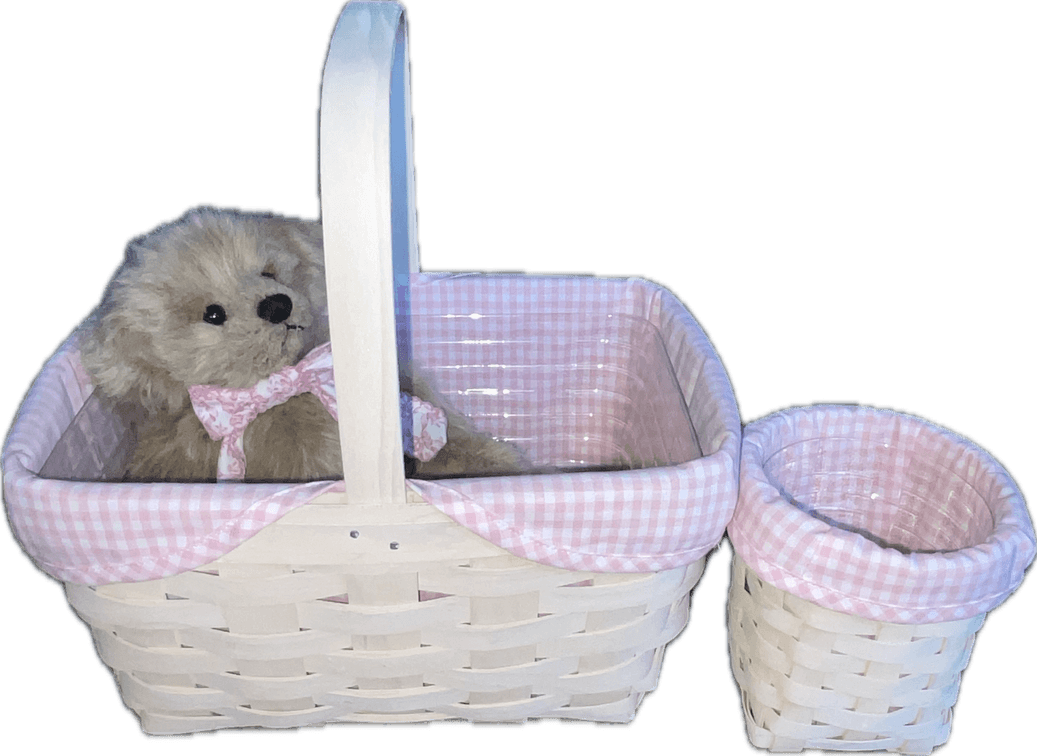 Longaberger 2005 Whitewashed Spring Basket, 2004 Pen Pal Basket and Cottage Collectibles Bear