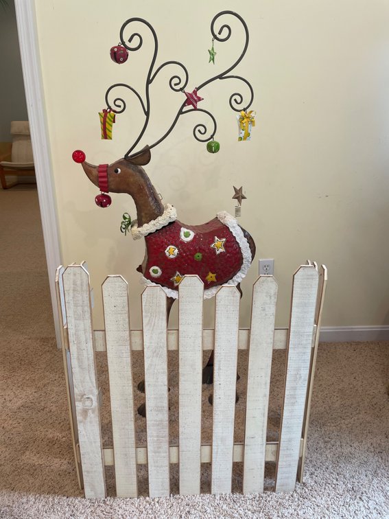 Home Interior Metal Rudolph With Battery Operated Bouncy Head and Folding Picket Fence
