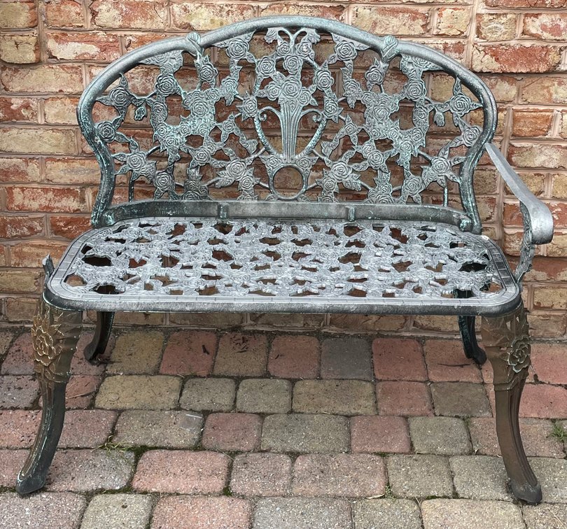 Wrought Iron Garden Bench (Missing One Arm)