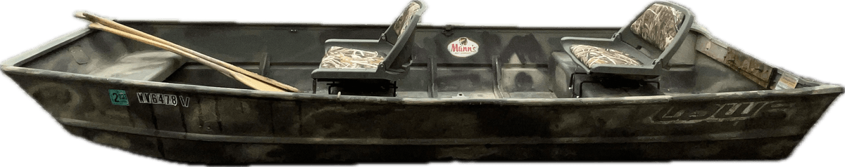 Lowe Aluminum Model L1232 Flat Bottom Boat with 2 Seats and 3 Wooden Oars