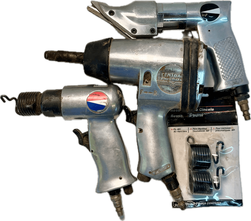 Central Pneumatic Impact Wrench, ATP Metal Air Shears, and ATP Hammer/Chisel
