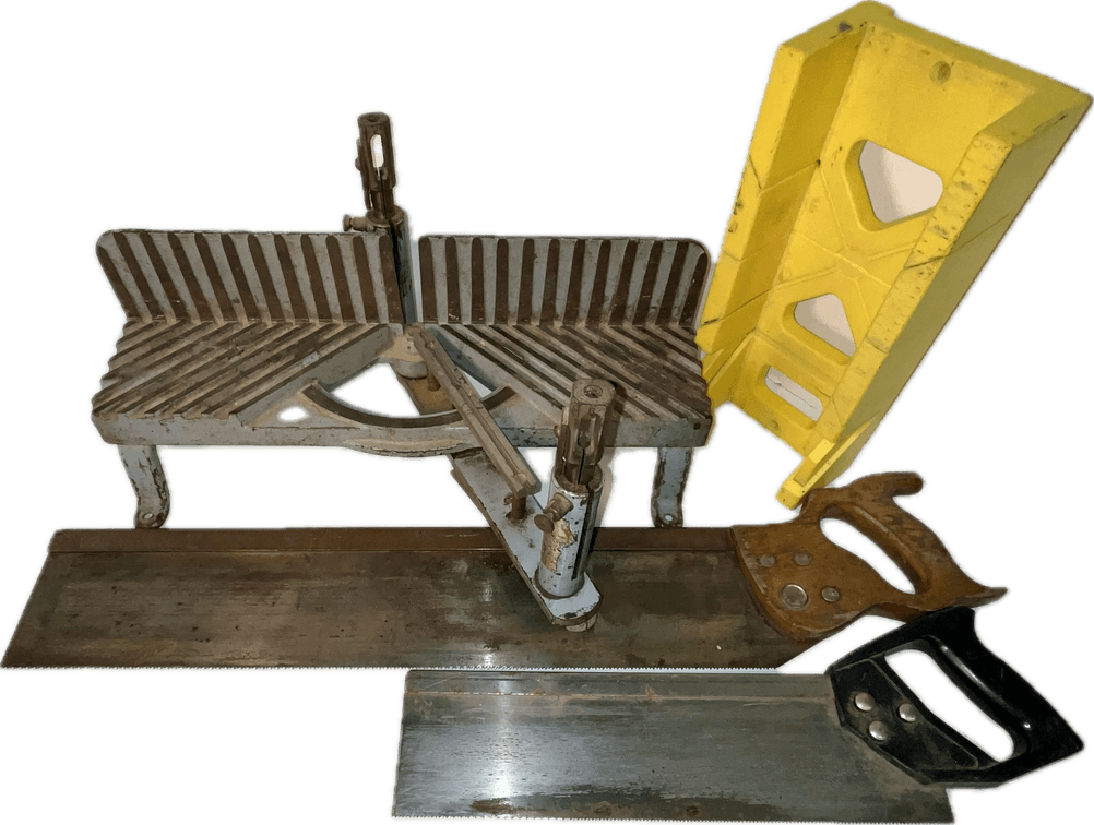 Vintage Mitre Box, Saws, and Plastic Mitre Box