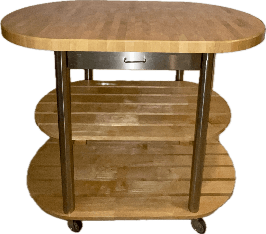 Butcher Block Style Rolling Kitchen Island With Drawer and Two Shelves