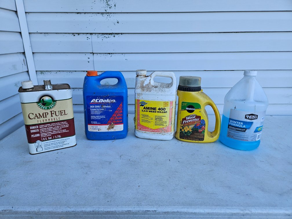 Camp Fuel, Coolant, Weed Killer, Windshield Washer Fluid