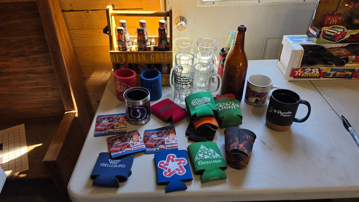 Mugs/coozies/wooden six pack (beer not included)