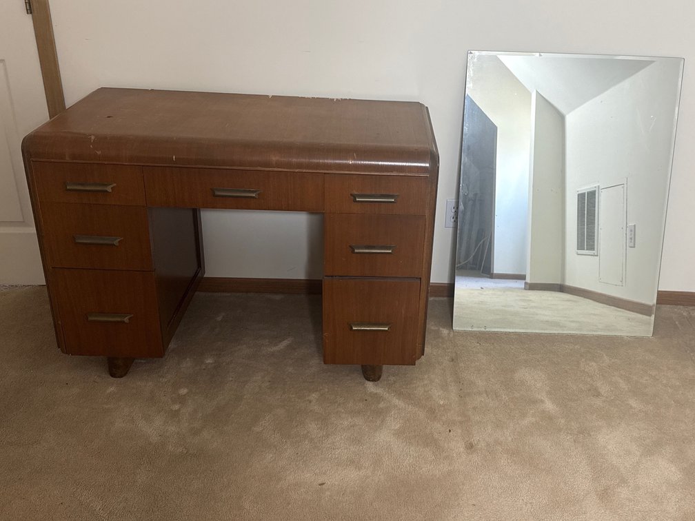 Vintage waterfall style desk, Square Mirror