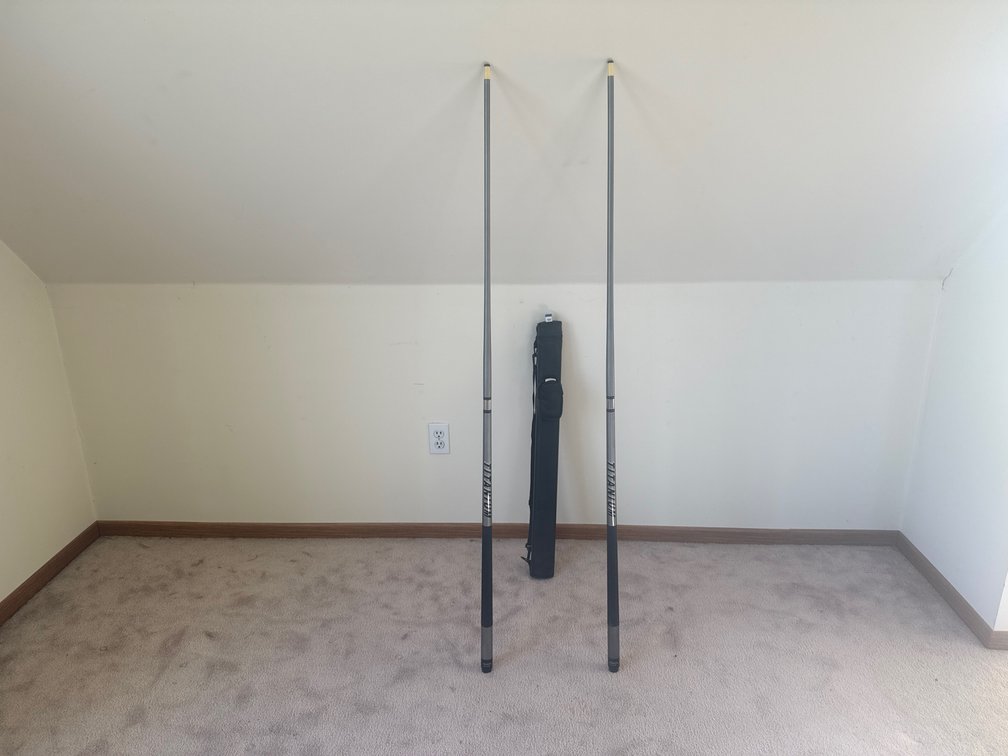 2 Silver Titanium pool sticks and carrying case