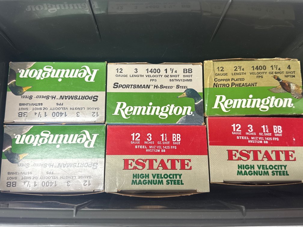 Assortment of Remington and Estate 12ga Ammo with Ammo Can