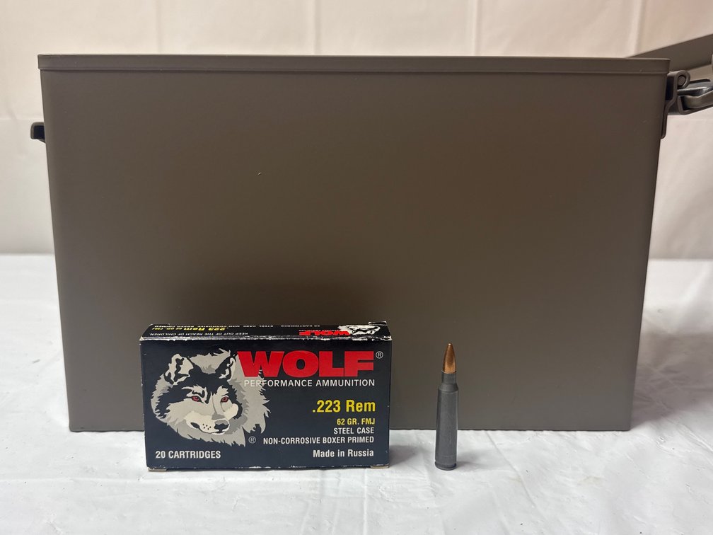 Wolf 62 Grain .223 Full Metal Jacket Ammo with Ammo Can