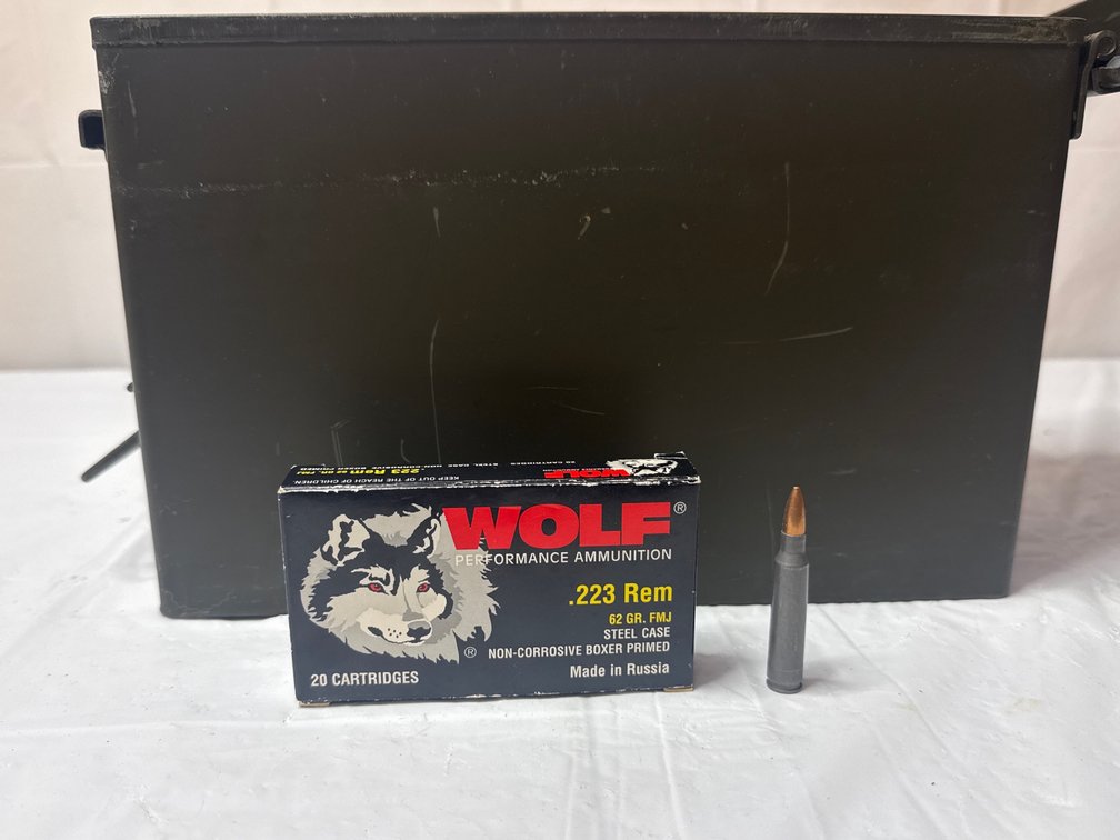 Wolf 62 Grain .223 Full Metal Jacket Ammo with Ammo Can