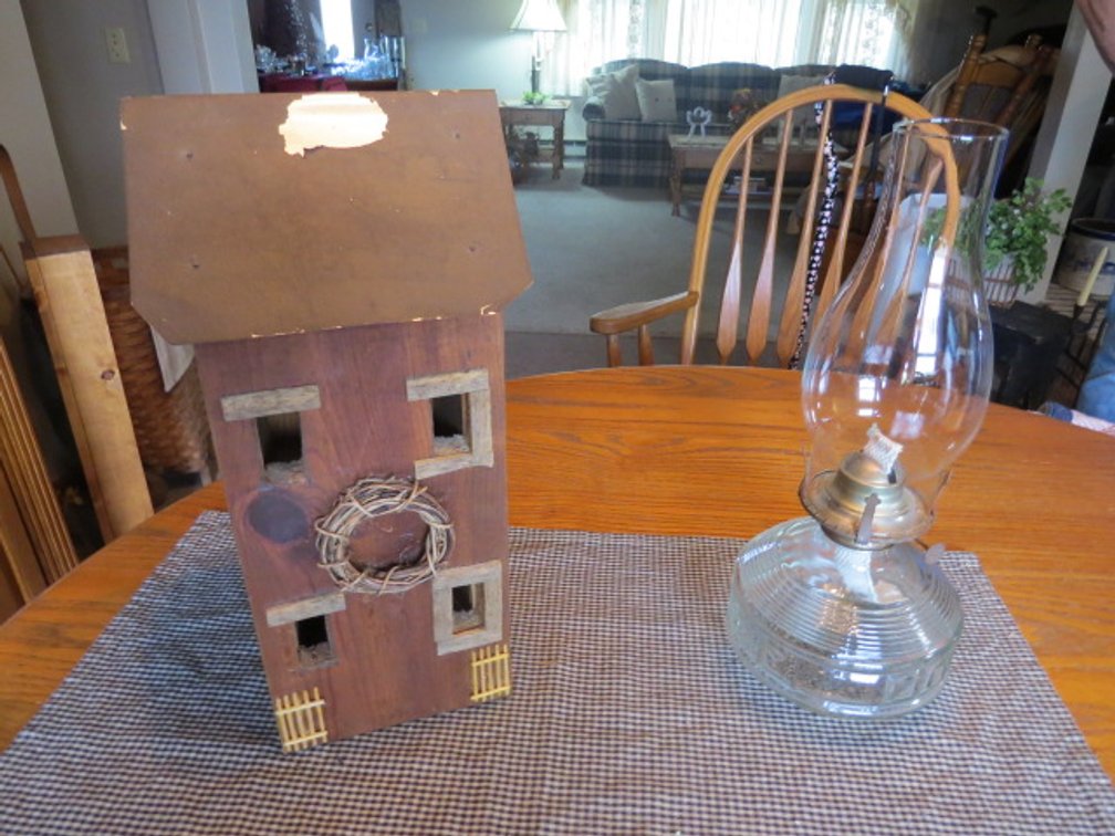 Decorative Wooden House & Glass Lamp