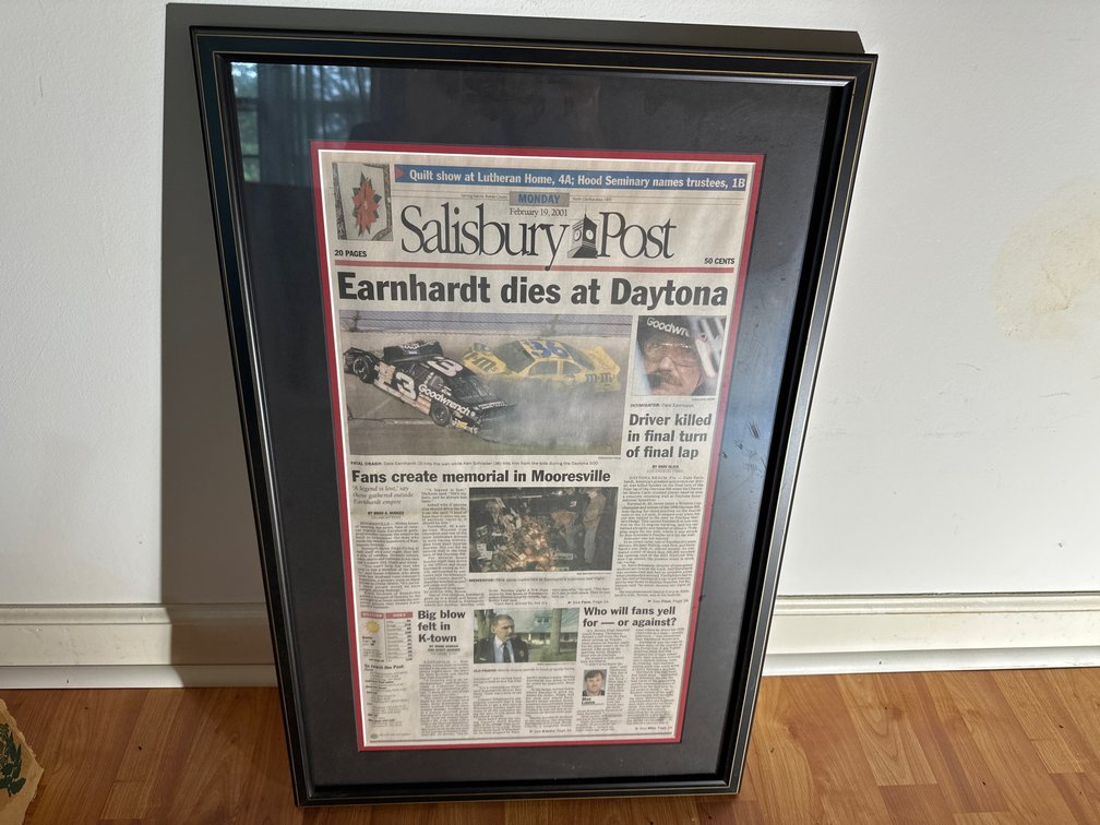 Framed Salisbury Post Earnhardt Article