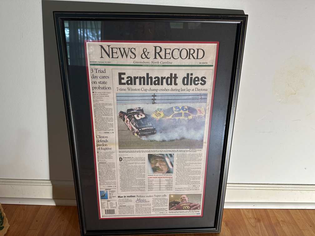Framed News & Record Earnhardt Record