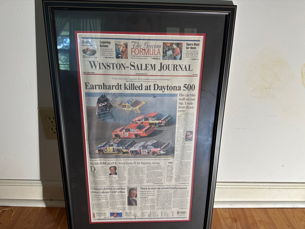 Framed Winston Salem Journal Earnhardt Article
