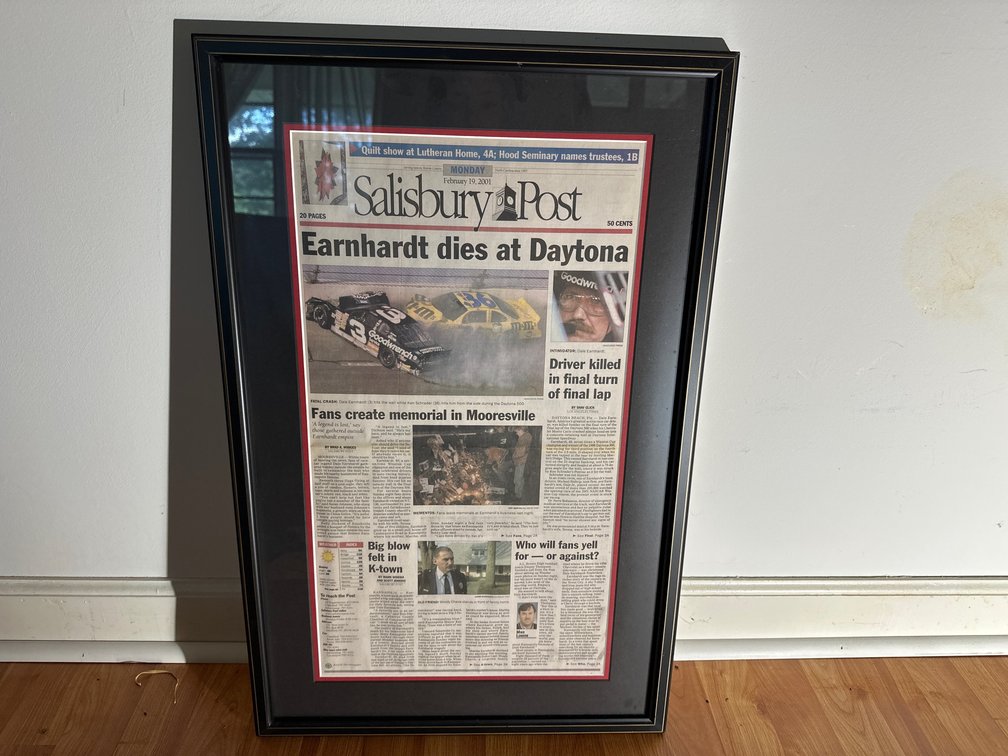 Framed Salisbury Post Earnhardt Article