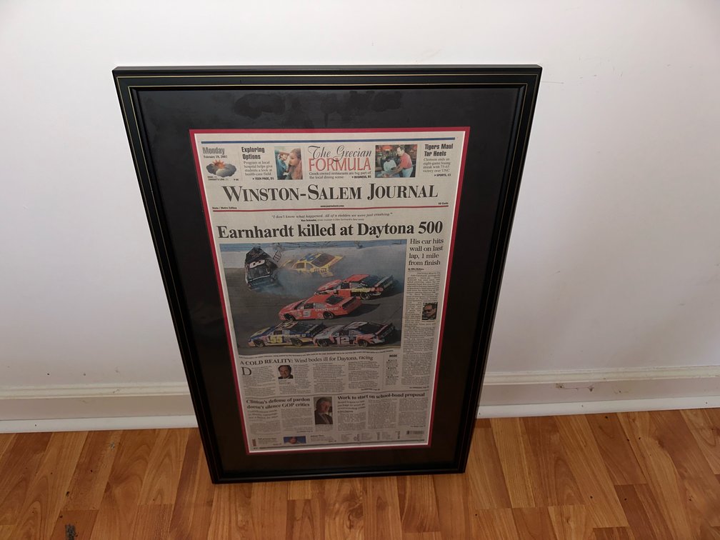 Framed Winston Salem Journal Earnhardt Article