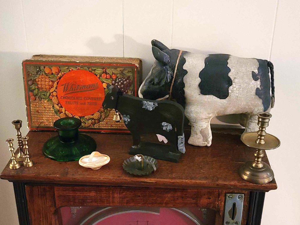 Mini Candle Sticks/Cow Decor/Whitman's Candy Box