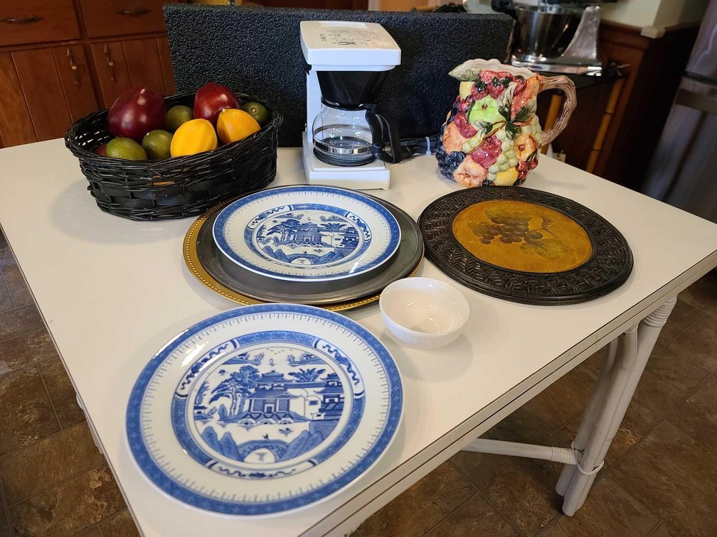 Oriental Plates/Mr. Coffee/Fruit Basket