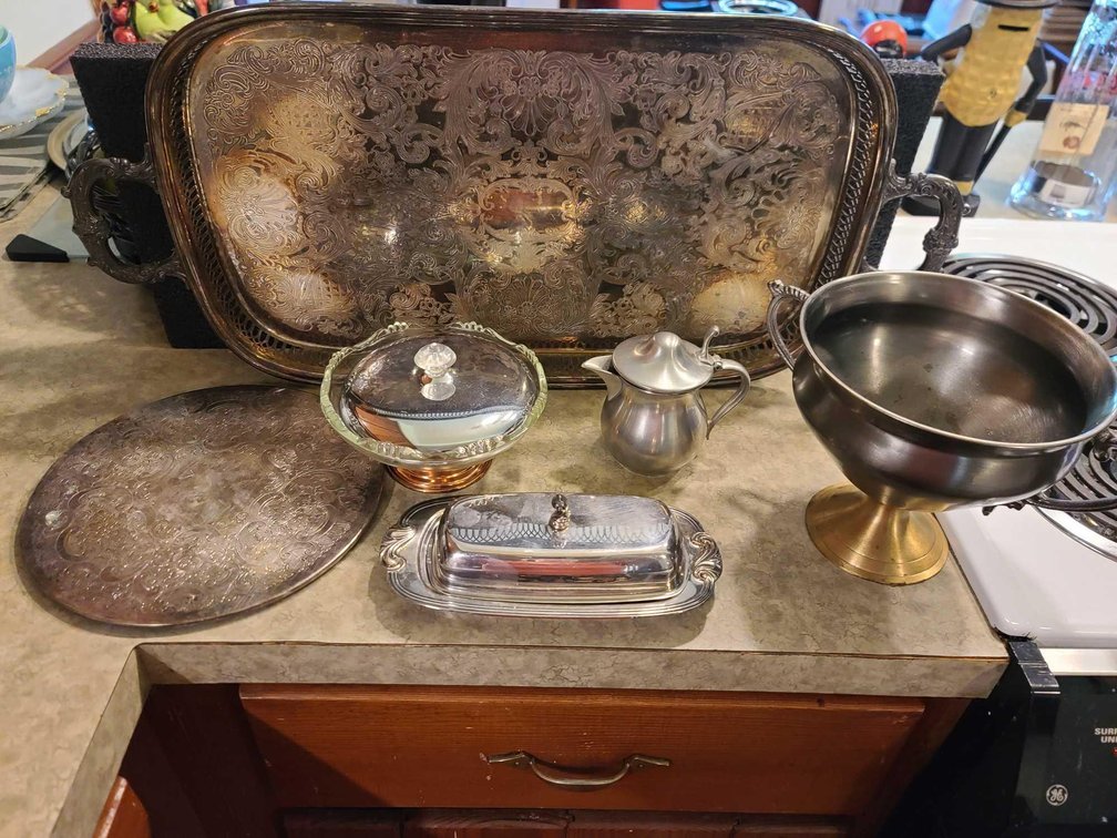 Silver Plate Tray/Butter Dish/Pewter Dishes