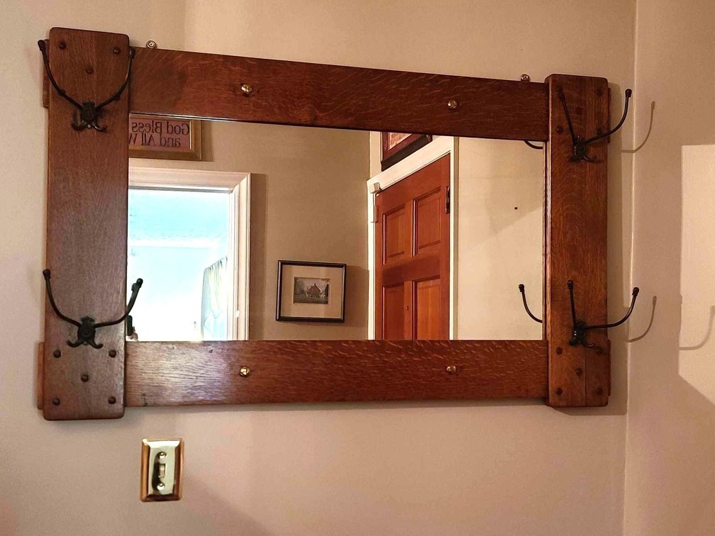 Antique Mirror with Coat Hooks