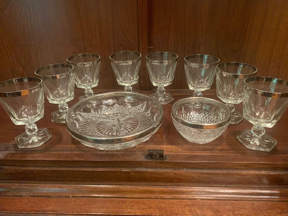 Silver Rimmed Goblets And Dishes