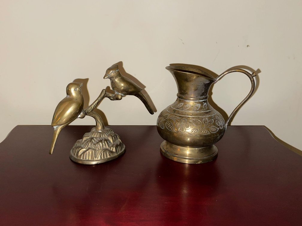 Brass Pitcher/Bird Sculpture