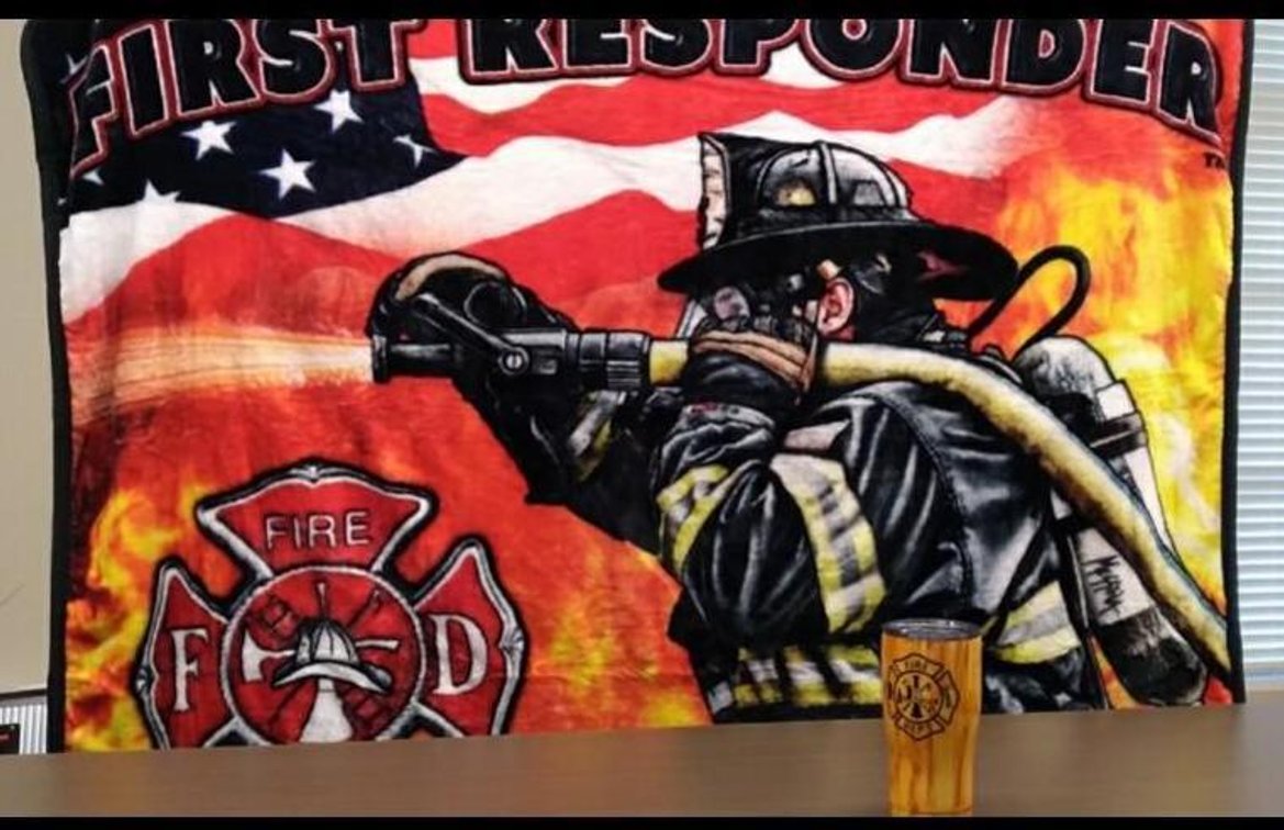 Blanket with Fire Department Design and 20 oz Tumbler