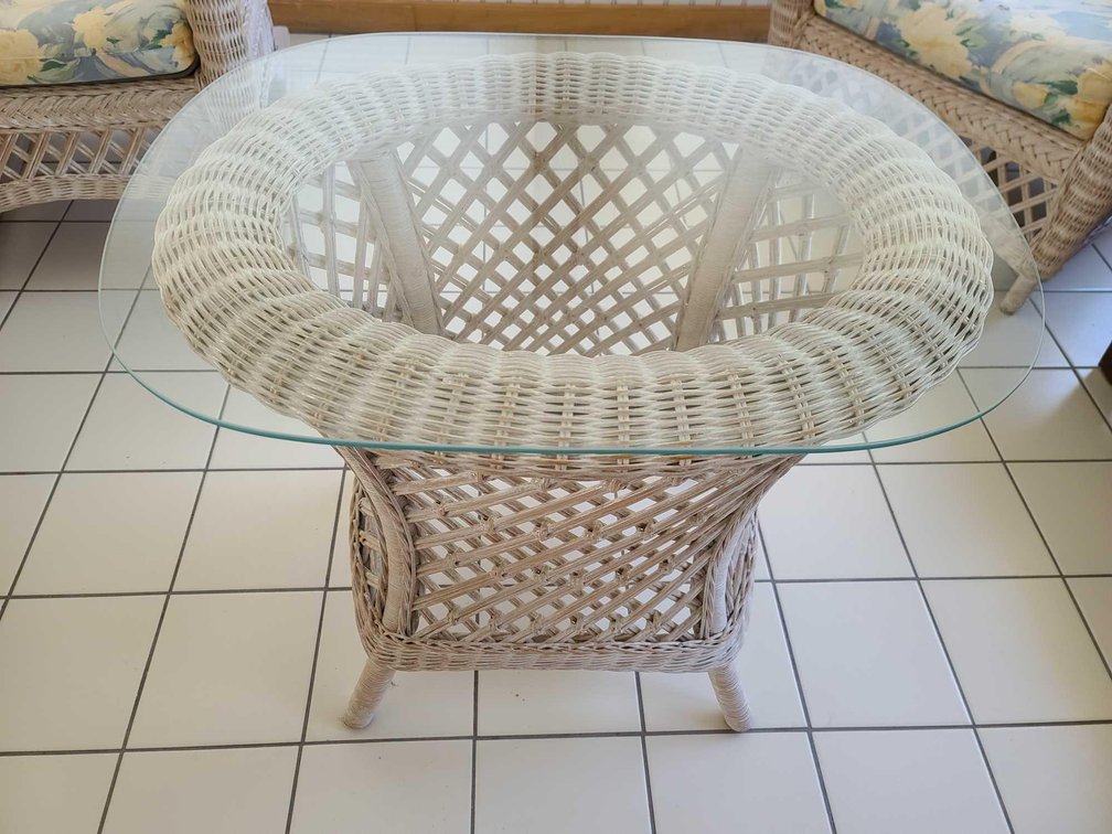Glass Top Wicker Side Table