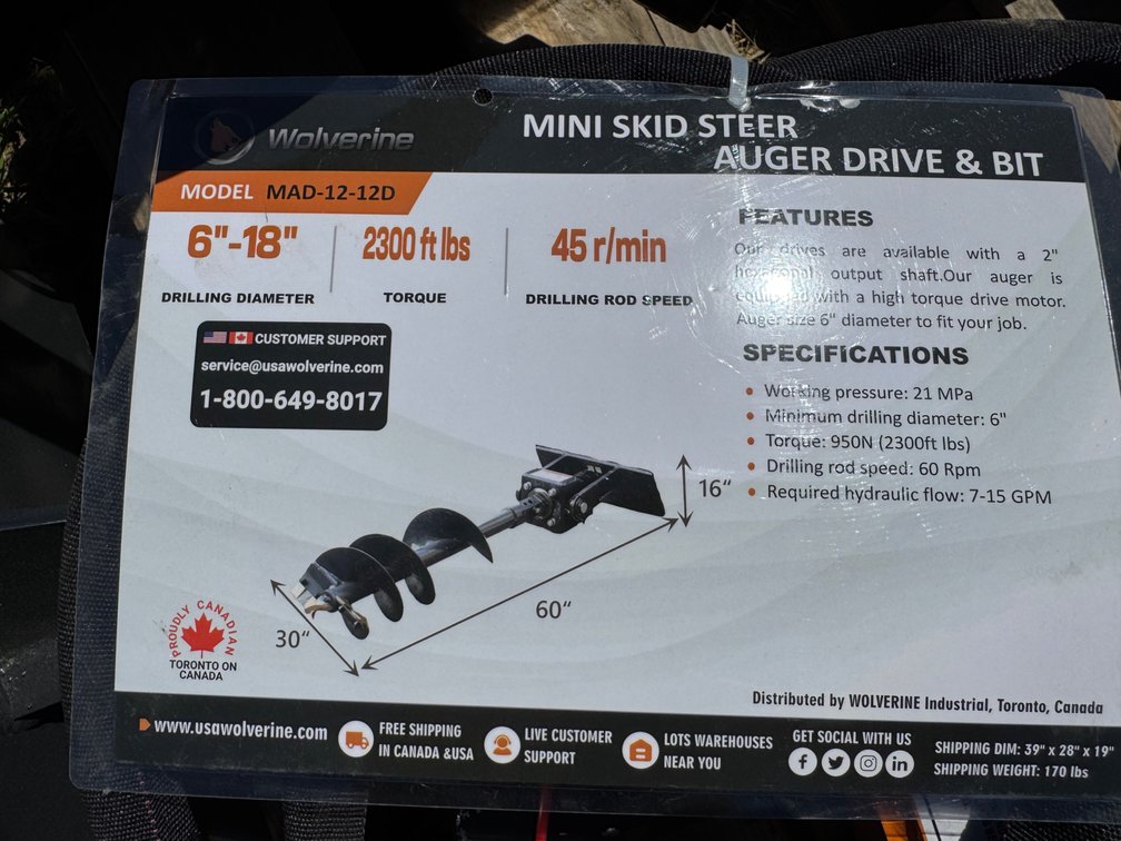 Mini Skid Steer Auger Drive & Bit