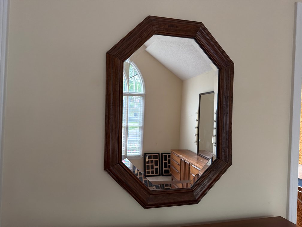 Octagonal Wood-Framed Beveled Wall Mirror