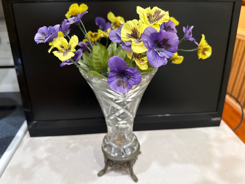 Cut Glass Vase With Metal Base