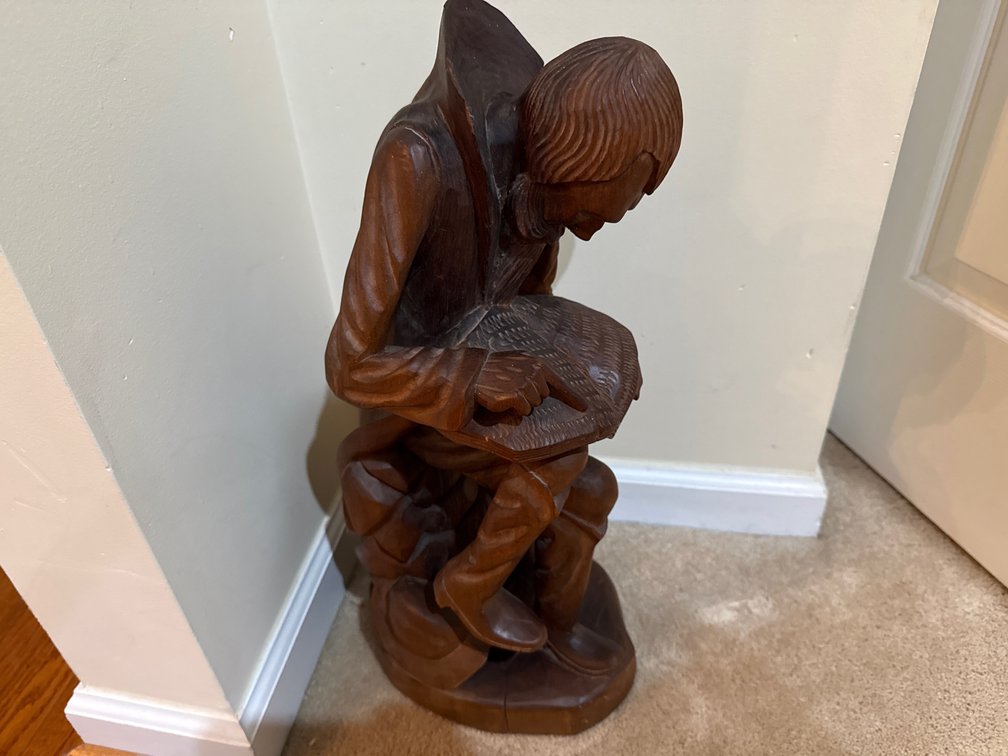 Hand-Carved Wooden Seated Scholar Figure
